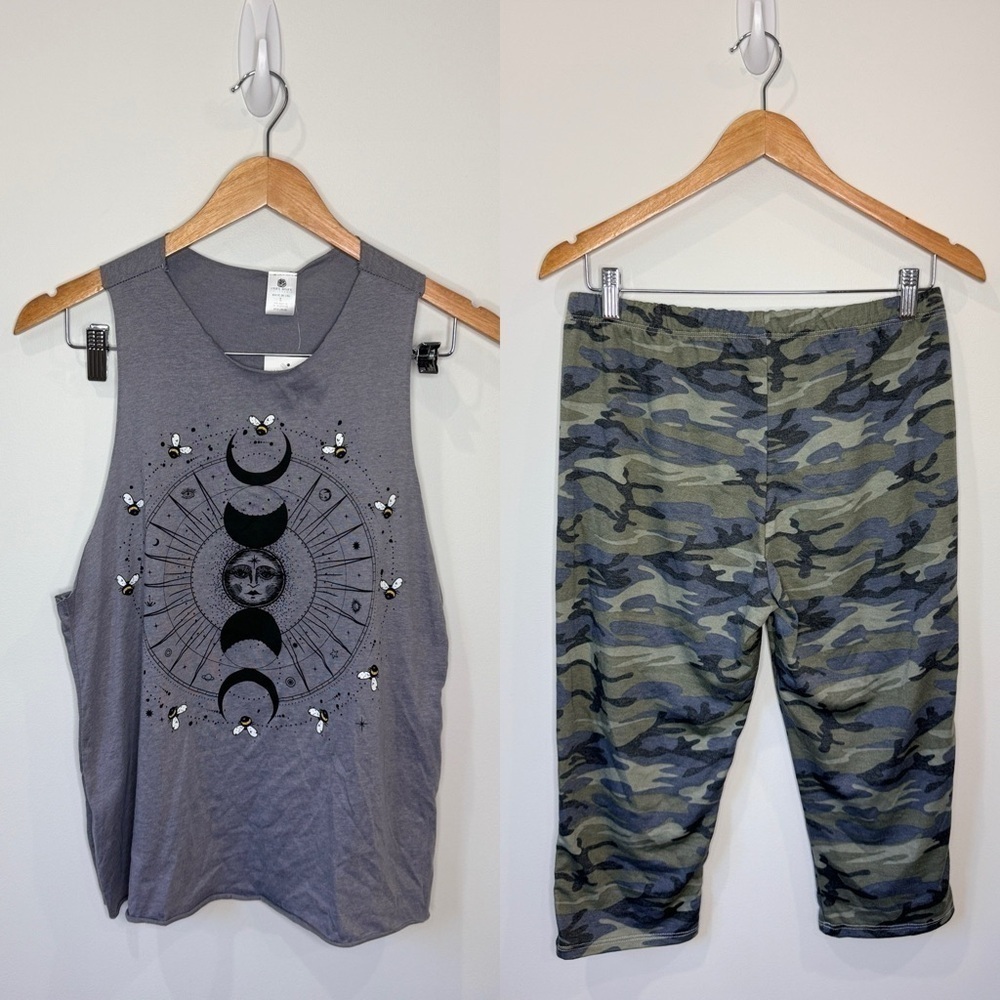 Cozy Rozy 2PC Set - Tank Top and Camo Capri Lounge Wear (L)
